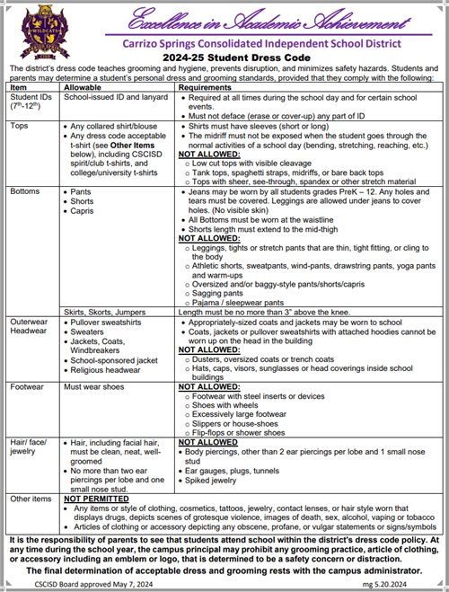 Student Dress Code 24-25